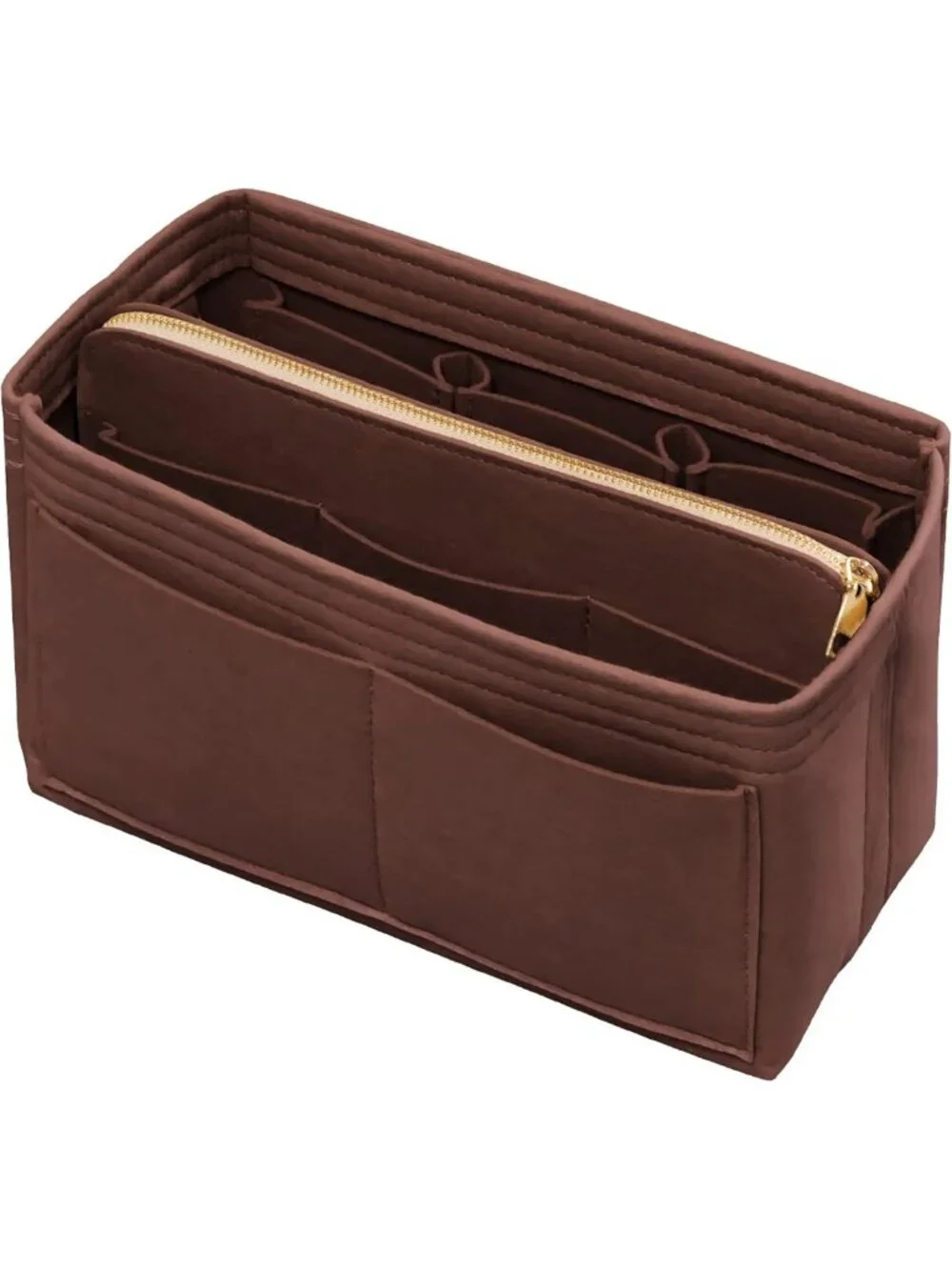 Medium Brown Purse Organizer Insert with Zipper & Key Chain - Tote Bag Essential